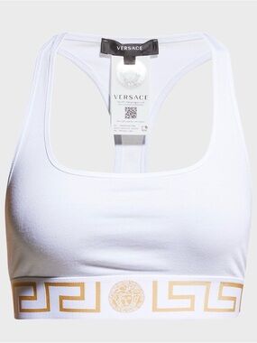 Versace White Racerback Bralette with Gold Greek Key Band